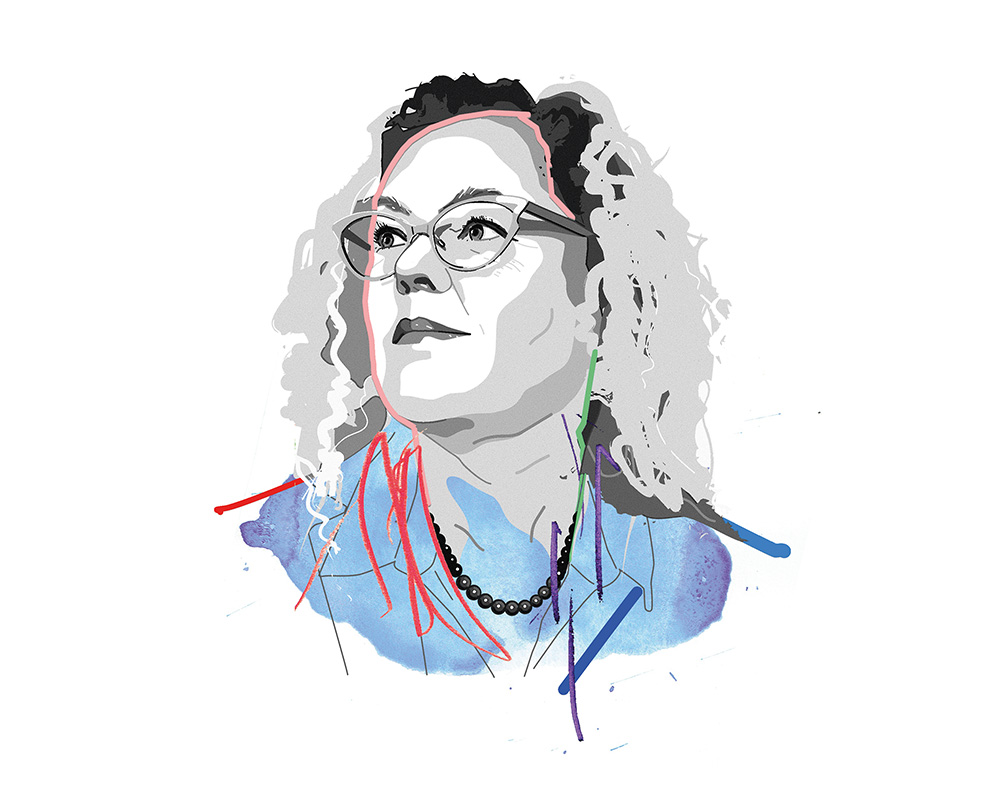Rebecca Mowbray headshot illustration by Paddy Mills